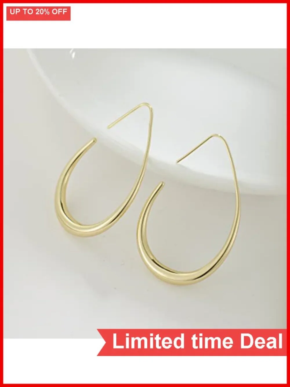 Lightweight Teardrop Hoop Earrings for Women - 14K Gold Plated Large Oval Pull